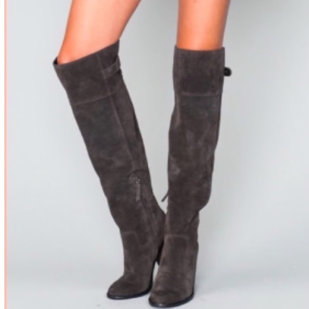 Dolce Vita Boots Womens 7 Charcoal Suede Ohanna Over the Knee OTK Block Heel